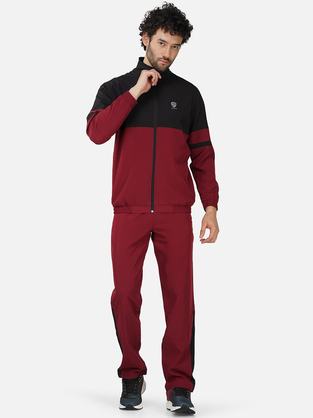 

UNPAR Colourblocked Mock Collar Mid Rise Sports Tracksuits, Red