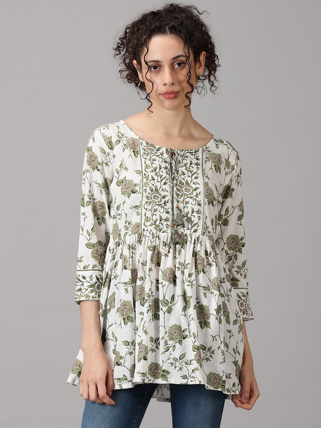 

RANGMAYEE Ethnic Motifs Printed Kurti, Green