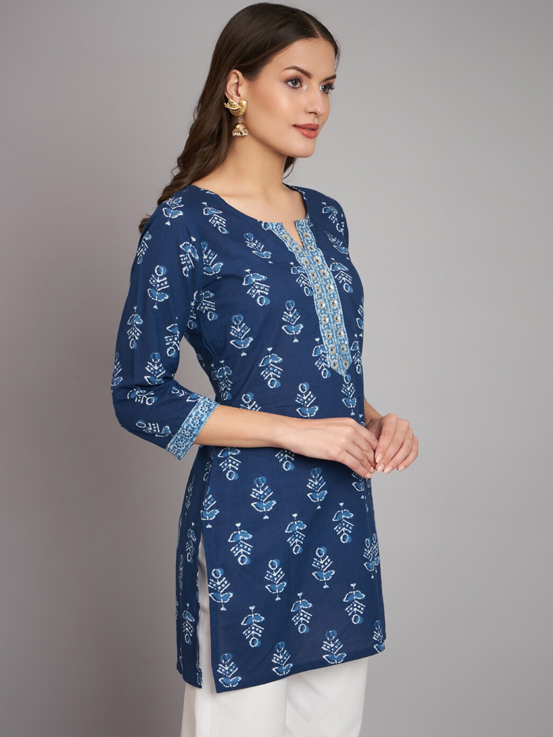 

RANGMAYEE Ethnic Motifs Printed Pure Cotton Kurta, Blue