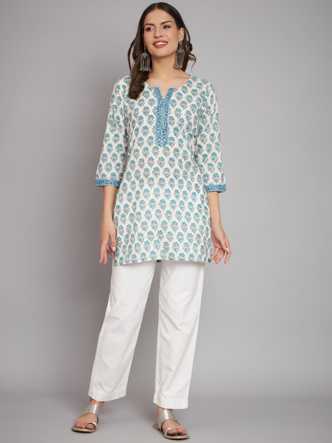 

RANGMAYEE Ethnic Motifs Printed Pure Cotton Kurta, White