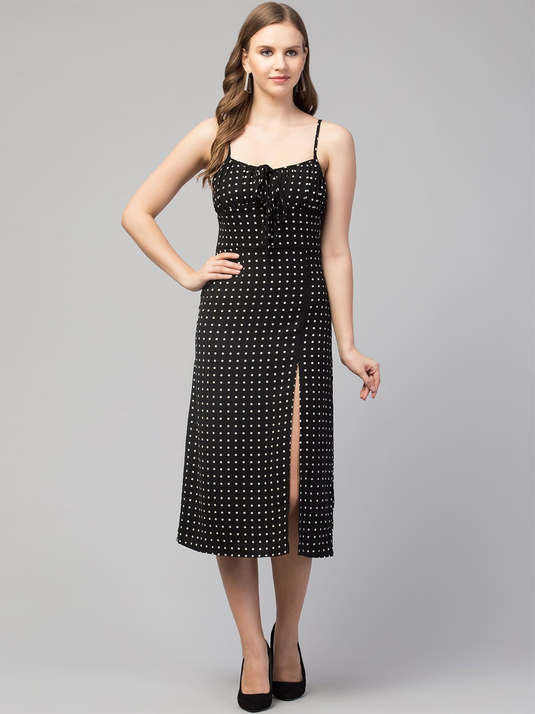 

SQew Black Polka Dot Print Sheath Midi Dress