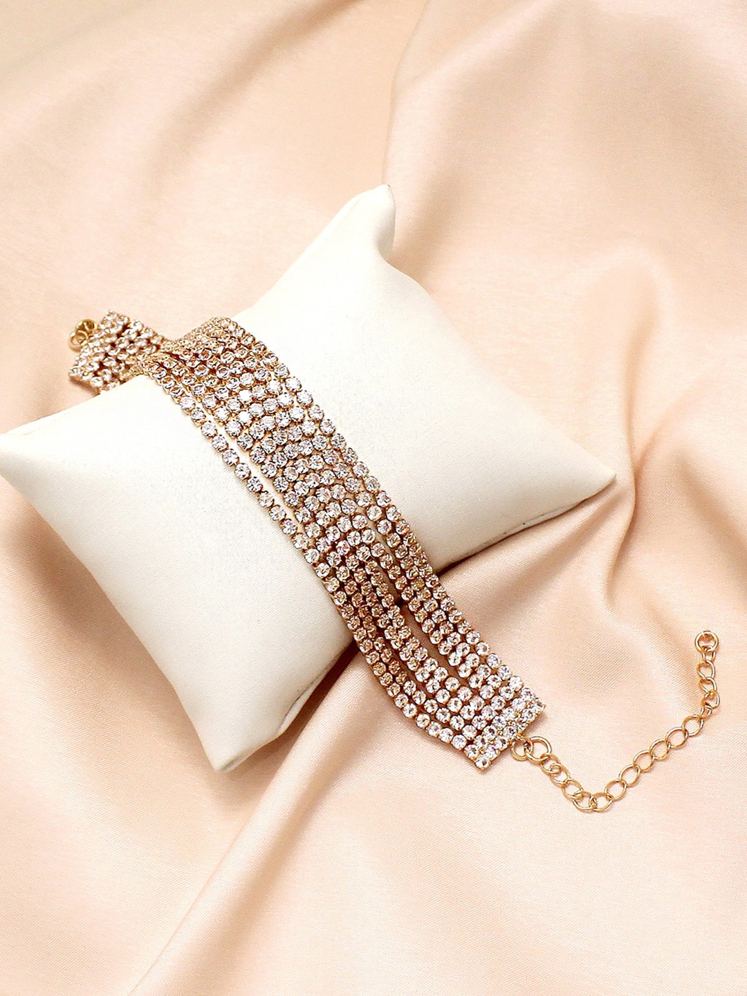 

PRIVIU Women Rose Gold & White American Diamond Handcrafted Rose Gold-Plated Wraparound Bracelet