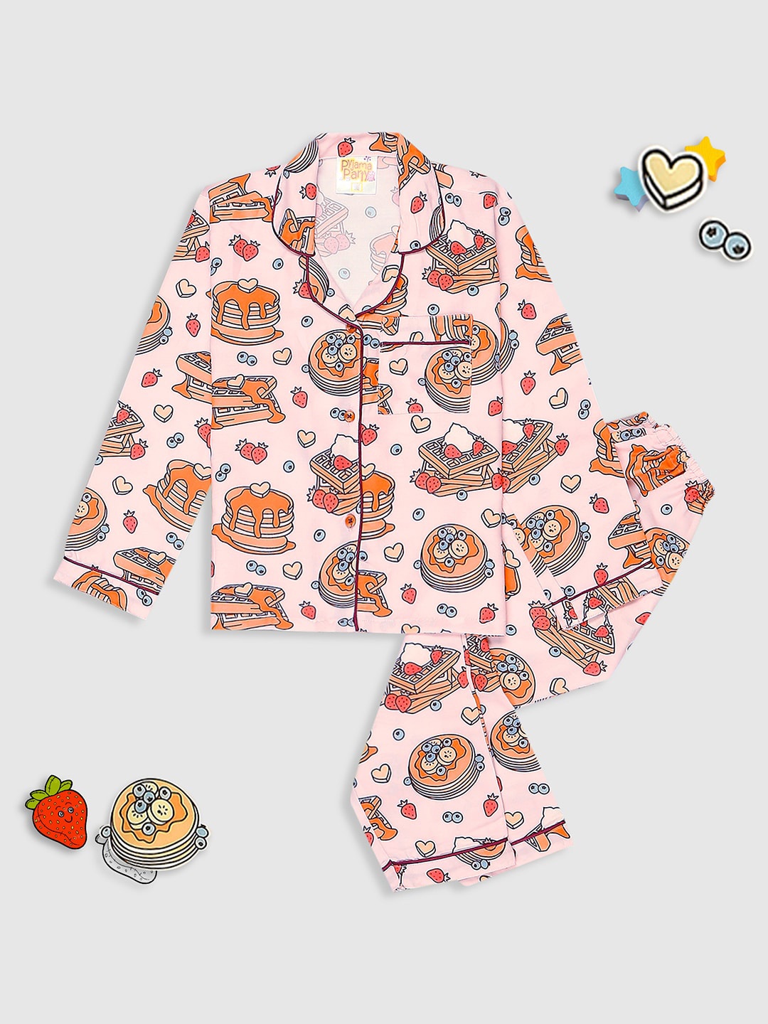 

Pyjama Party Girls Conversational Printed Night suit, Peach