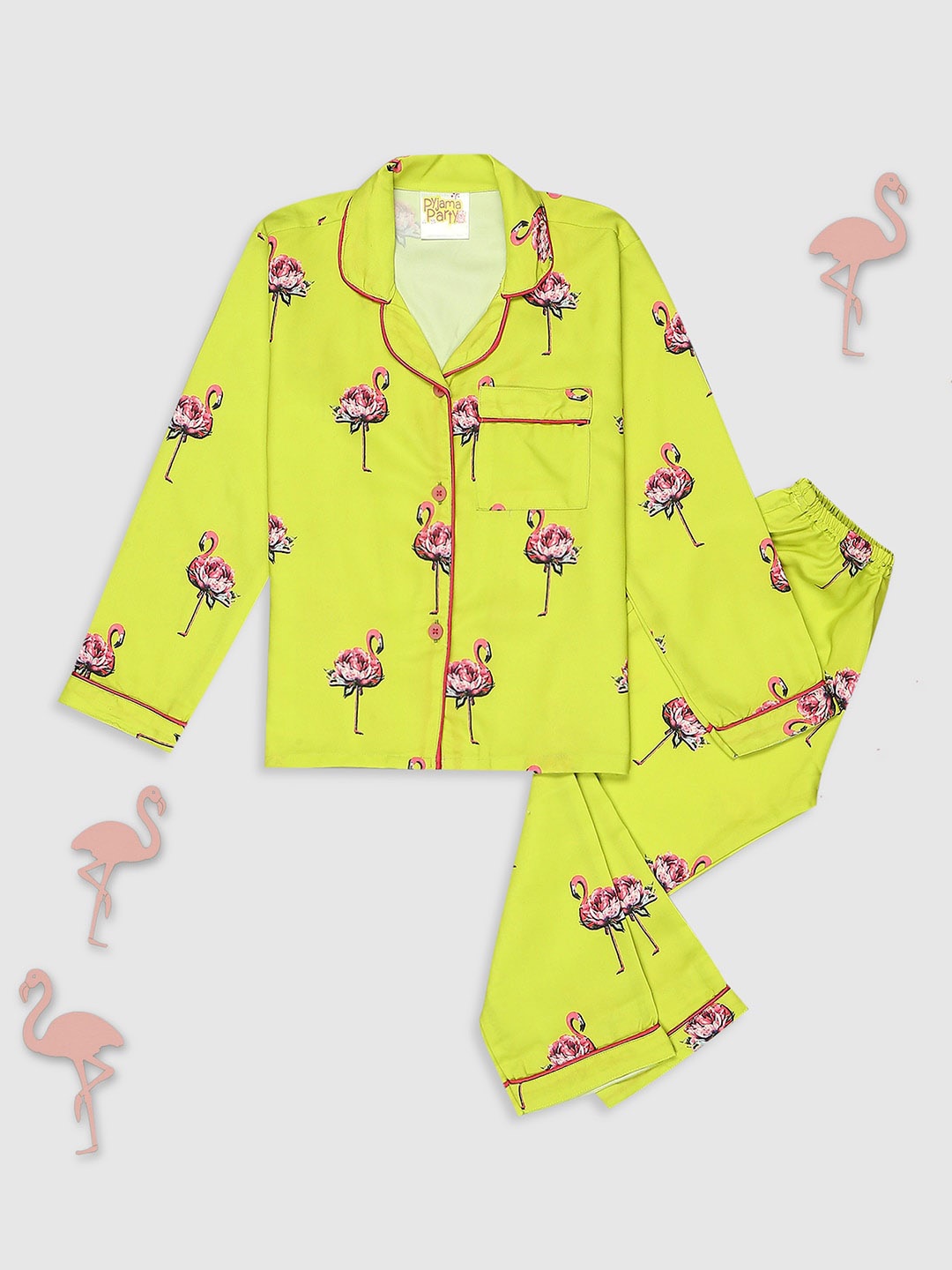 

Pyjama Party Girls Conversational Printed Night suit, Yellow