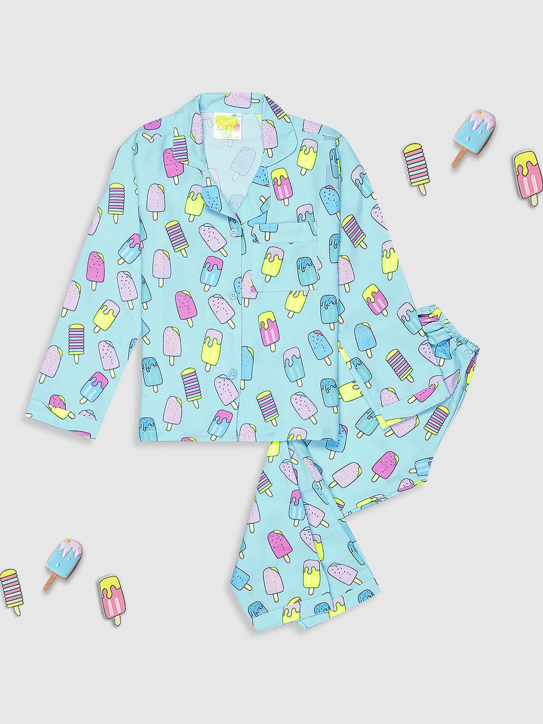 

Pyjama Party Kids Conversational Printed Night suit, Blue