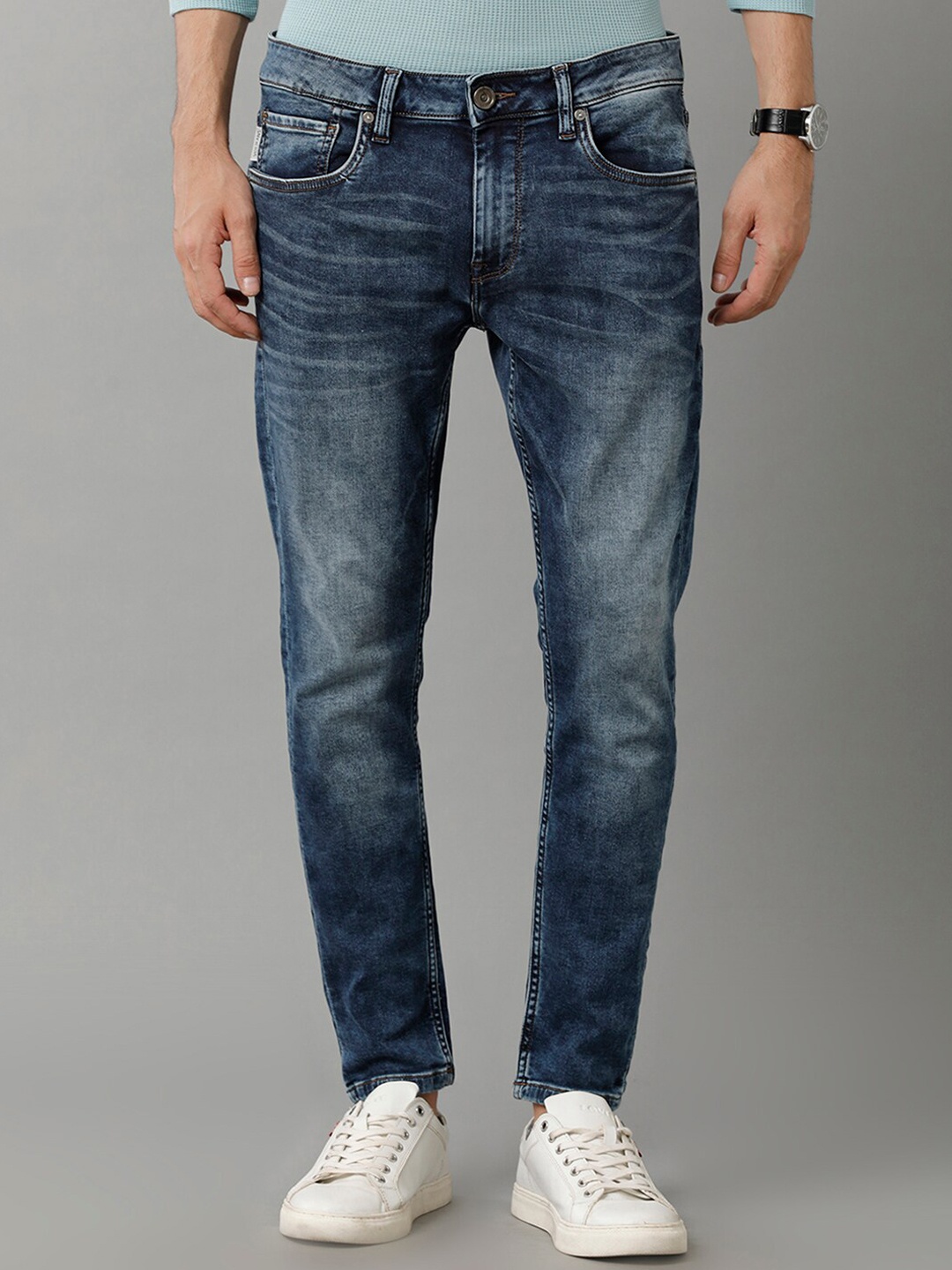

Voi Jeans Men Clean Look Skinny Fit Heavy Fade Stretchable Cotton Jeans, Blue