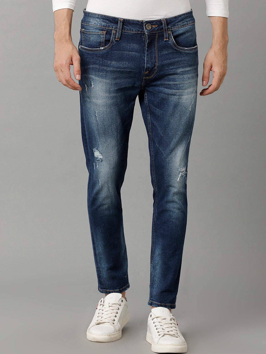 

Voi Jeans Men Low Distress Heavy Fade Stretchable Cotton Jeans, Blue