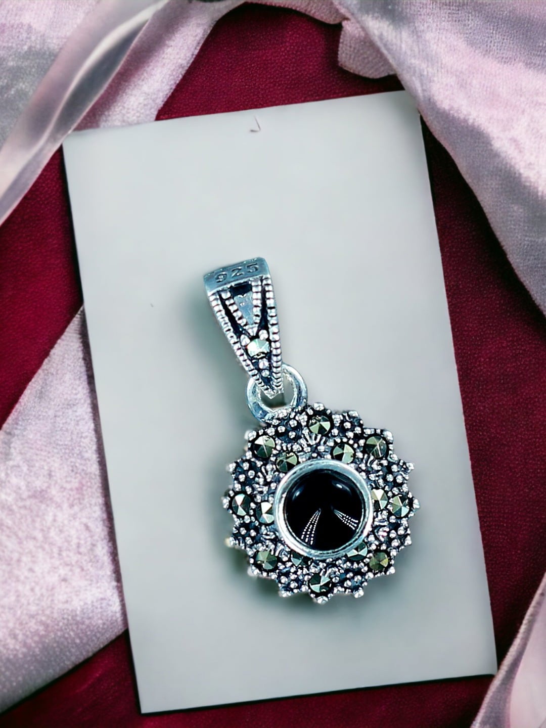 

Taraash 925 Sterling Silver Cubic Zirconia Studded Pendant, Black