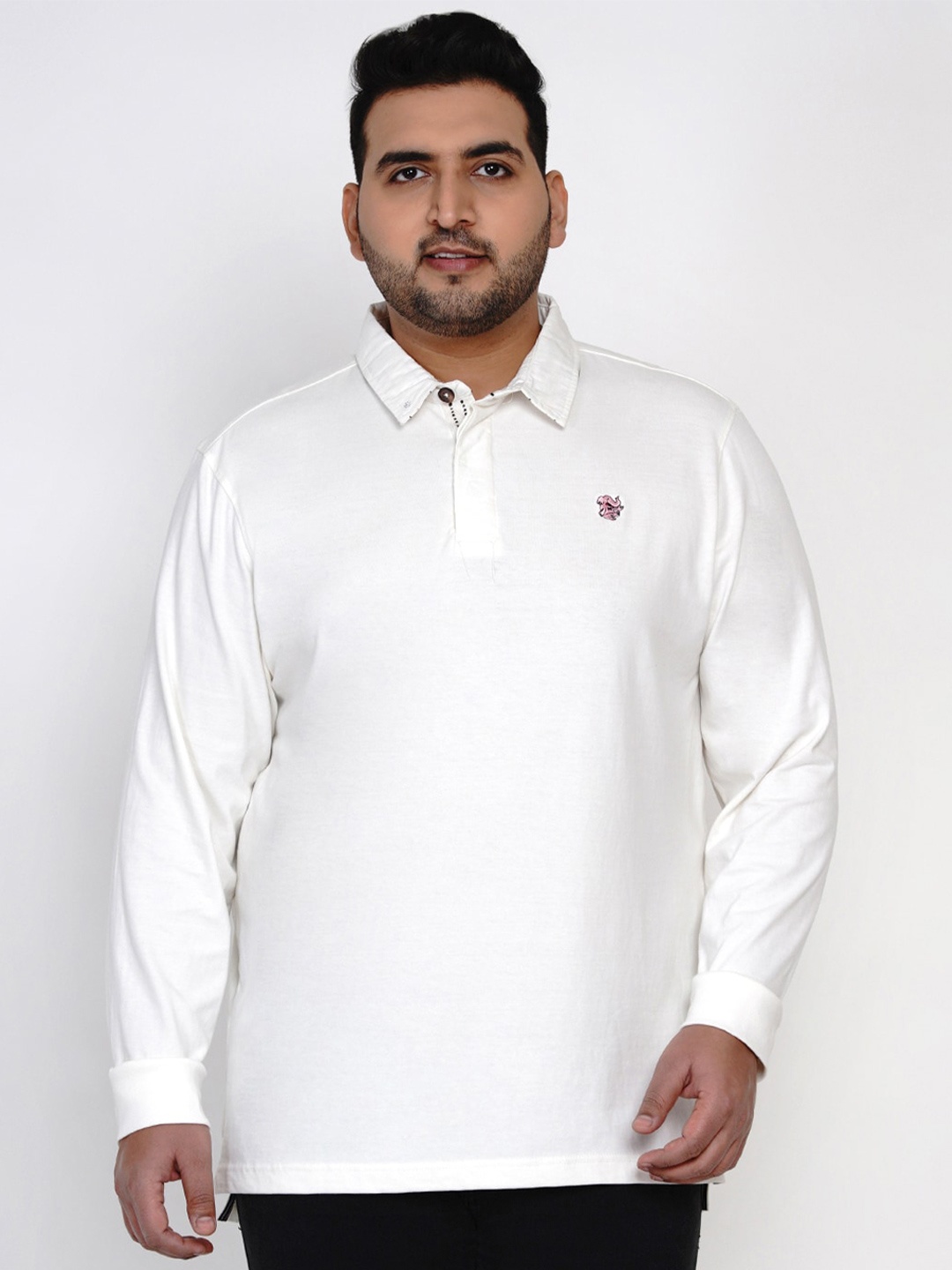 

Santonio Men White Polo Collar Applique T-shirt