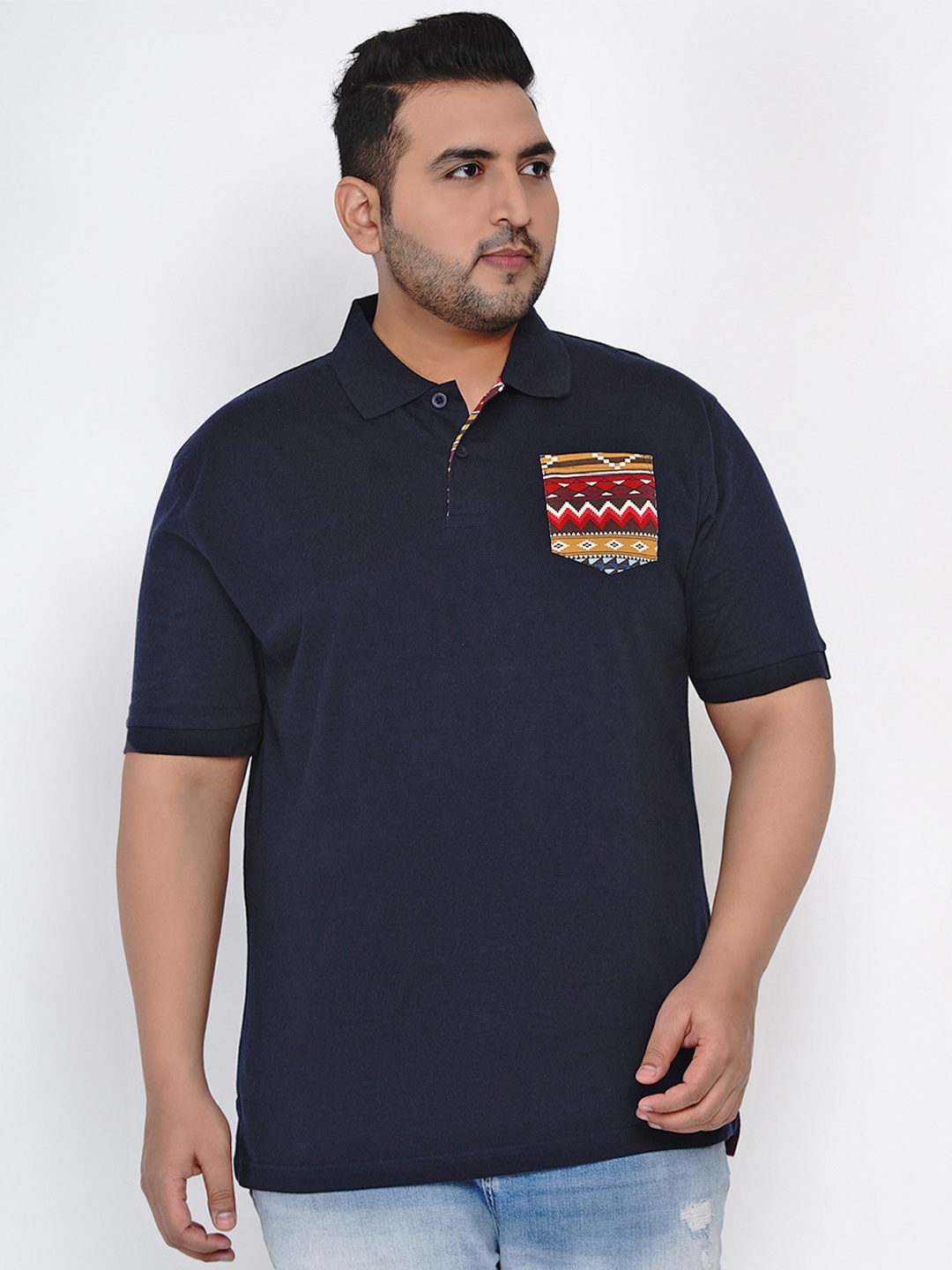 

Santonio Men Navy Blue Typography Polo Collar T-shirt