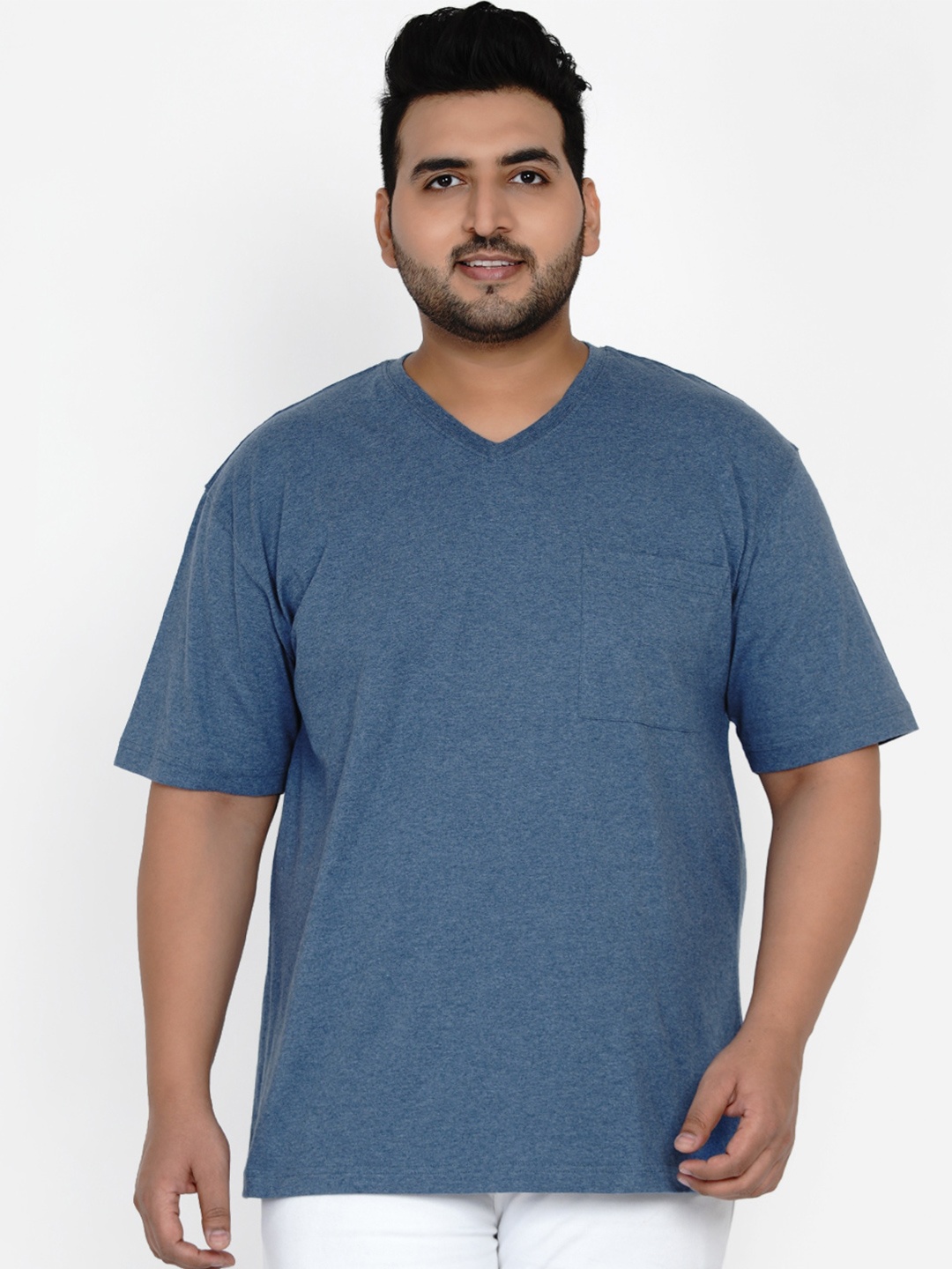 

Santonio Men Blue V-Neck Pockets T-shirt