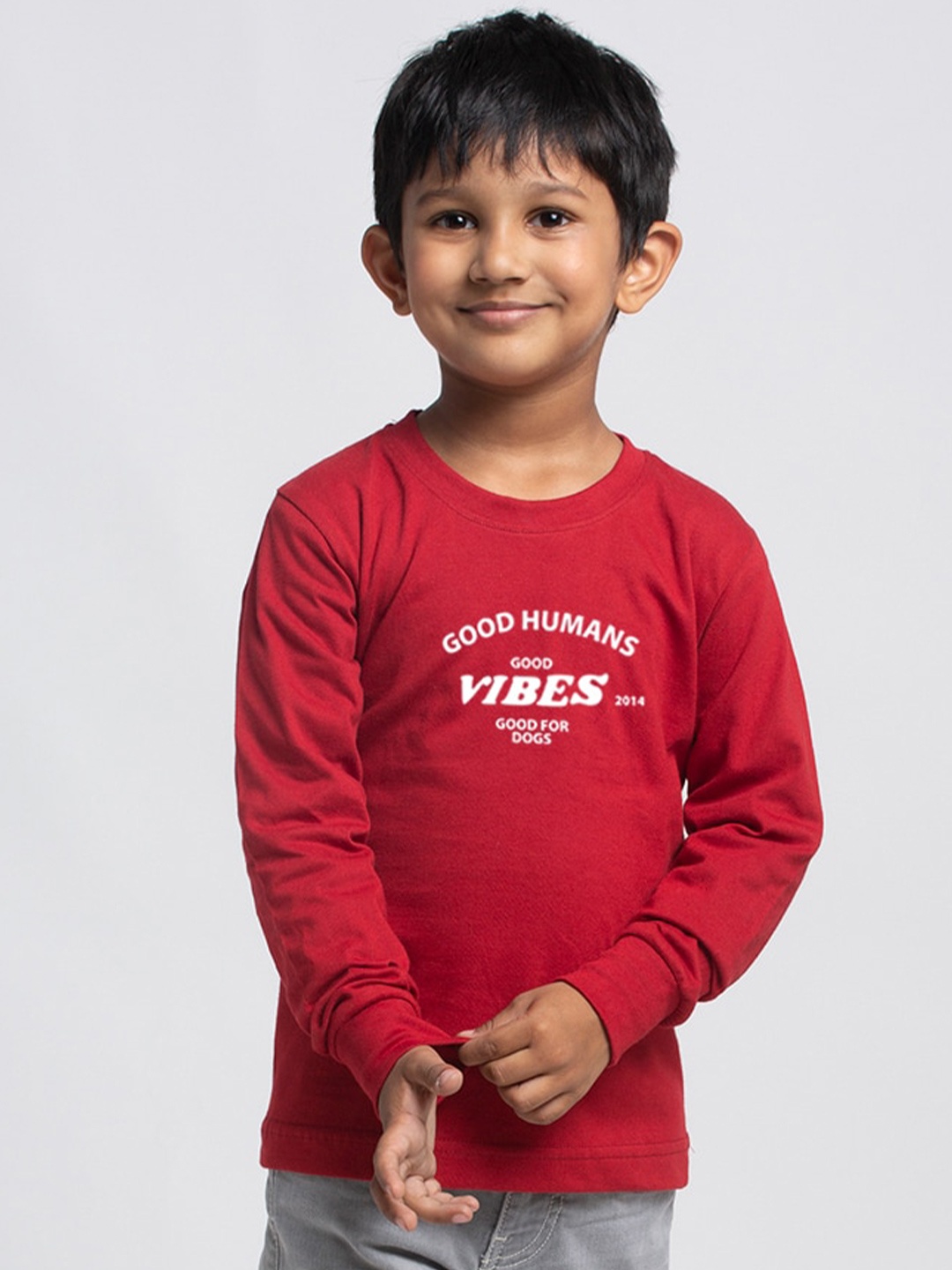 Friskers Boys Maroon Typography Printed Applique Slim Fit T-shirt