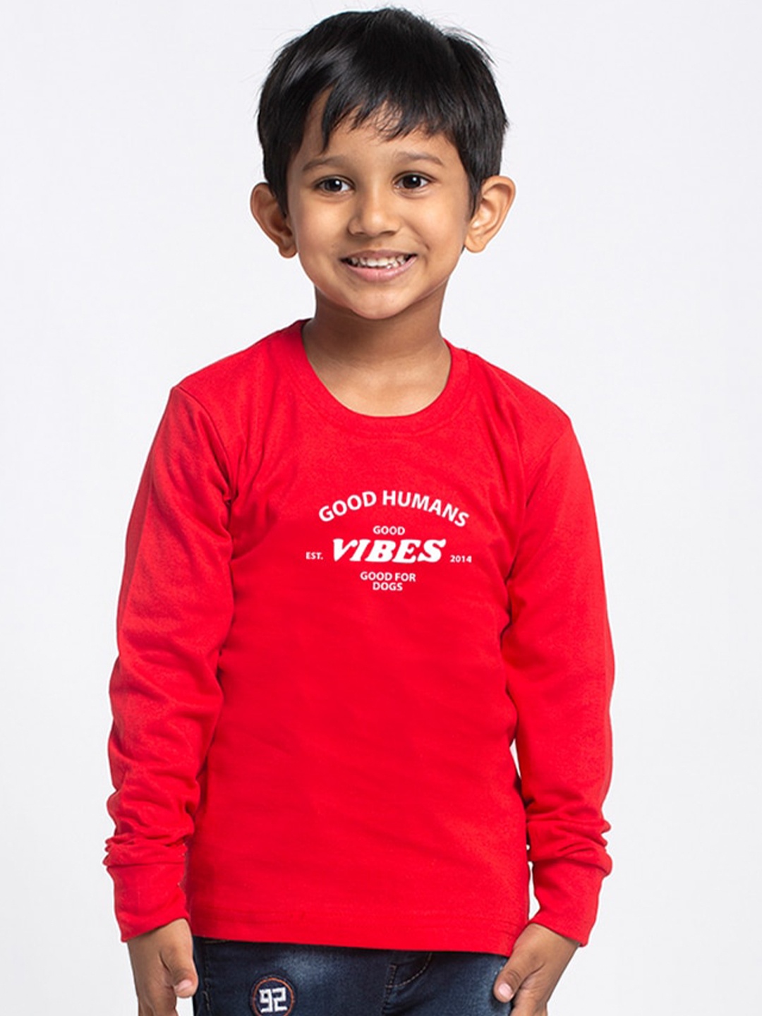

Friskers Boys Red Typography Printed Slim Fit T-shirt