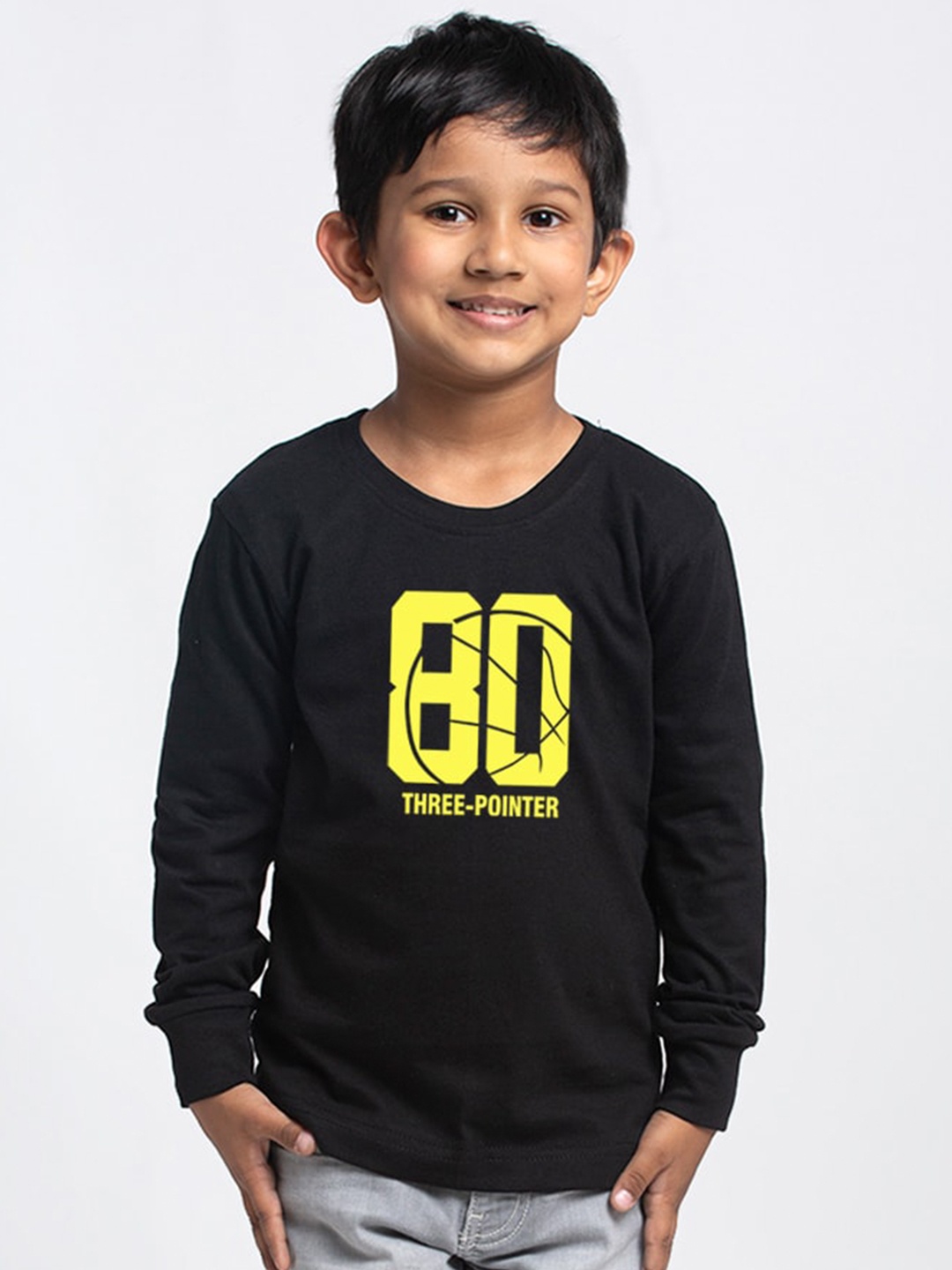 

Friskers Boys Black Printed Applique Slim Fit T-shirt