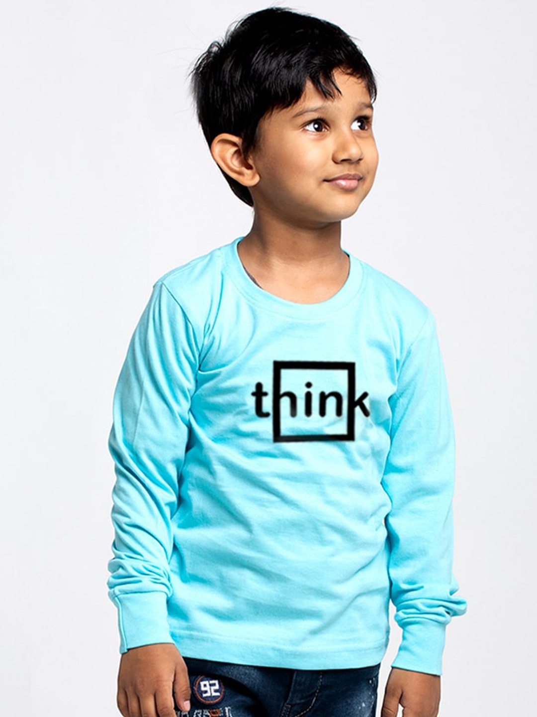 Friskers Boys Turquoise Blue Typography Printed Applique Slim Fit T-shirt