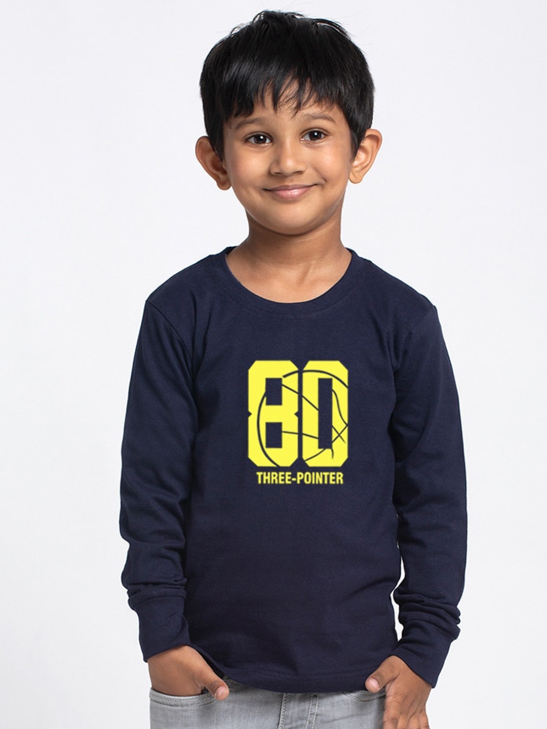 Friskers Boys Navy Blue Typography Printed Applique Slim Fit T-shirt