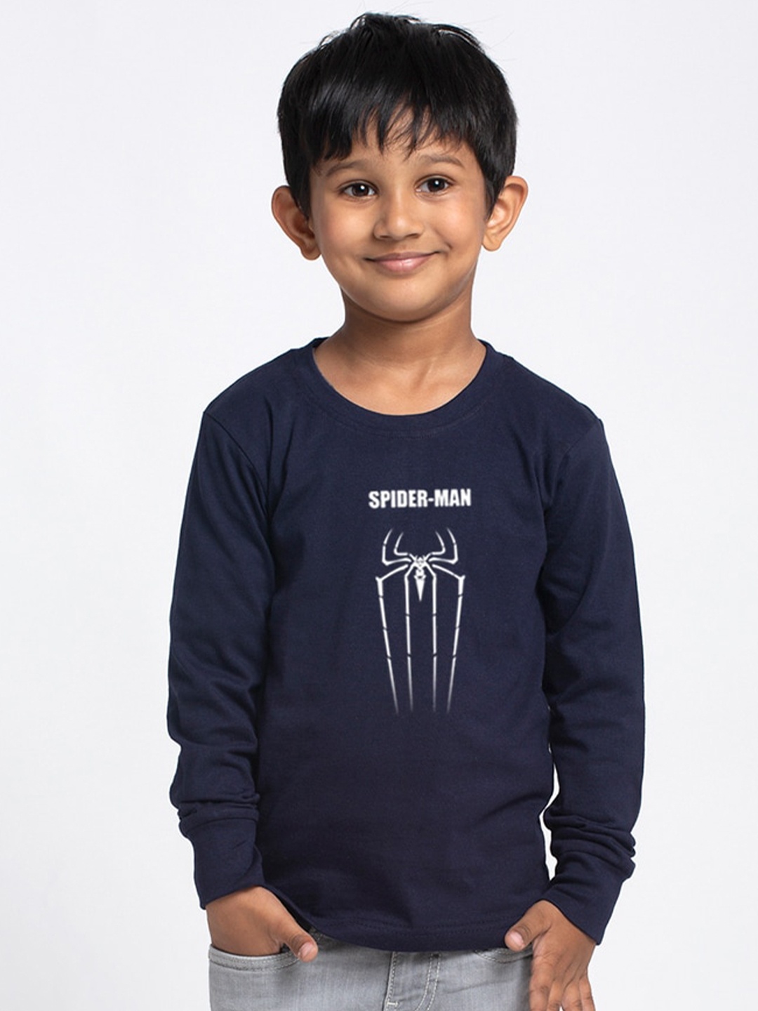 Friskers Boys Navy Blue Typography Printed Applique Slim Fit T-shirt
