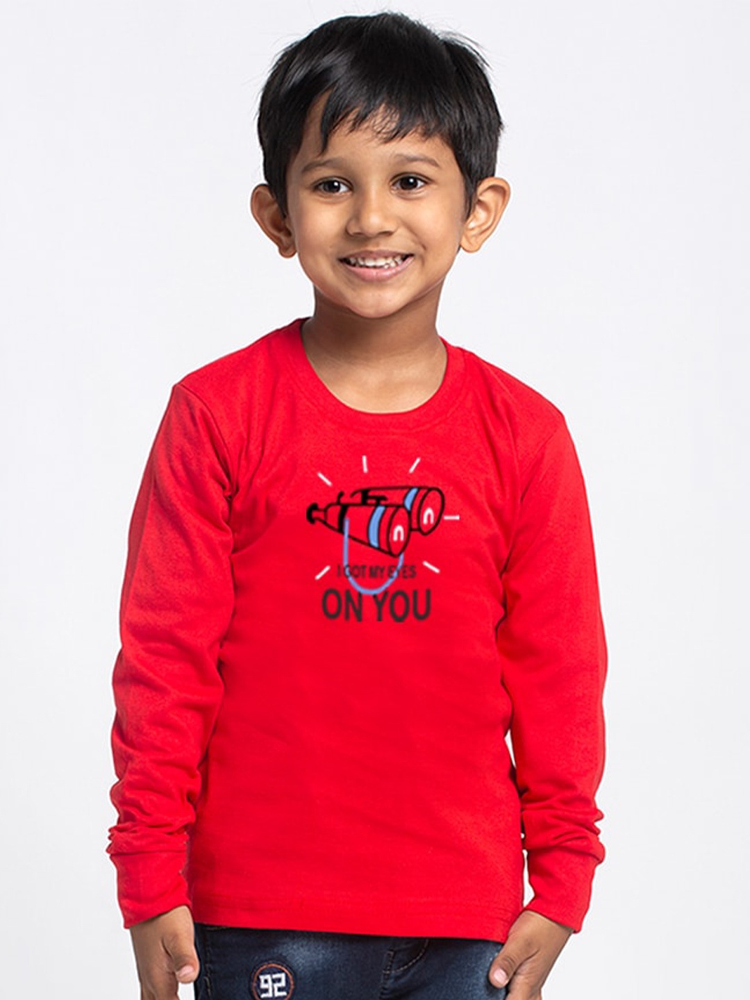 

Friskers Boys Red Typography Printed Applique Slim Fit T-shirt