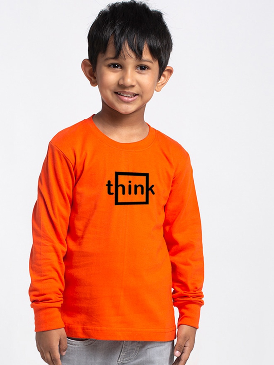 

Friskers Boys Orange Typography Printed Applique Slim Fit T-shirt