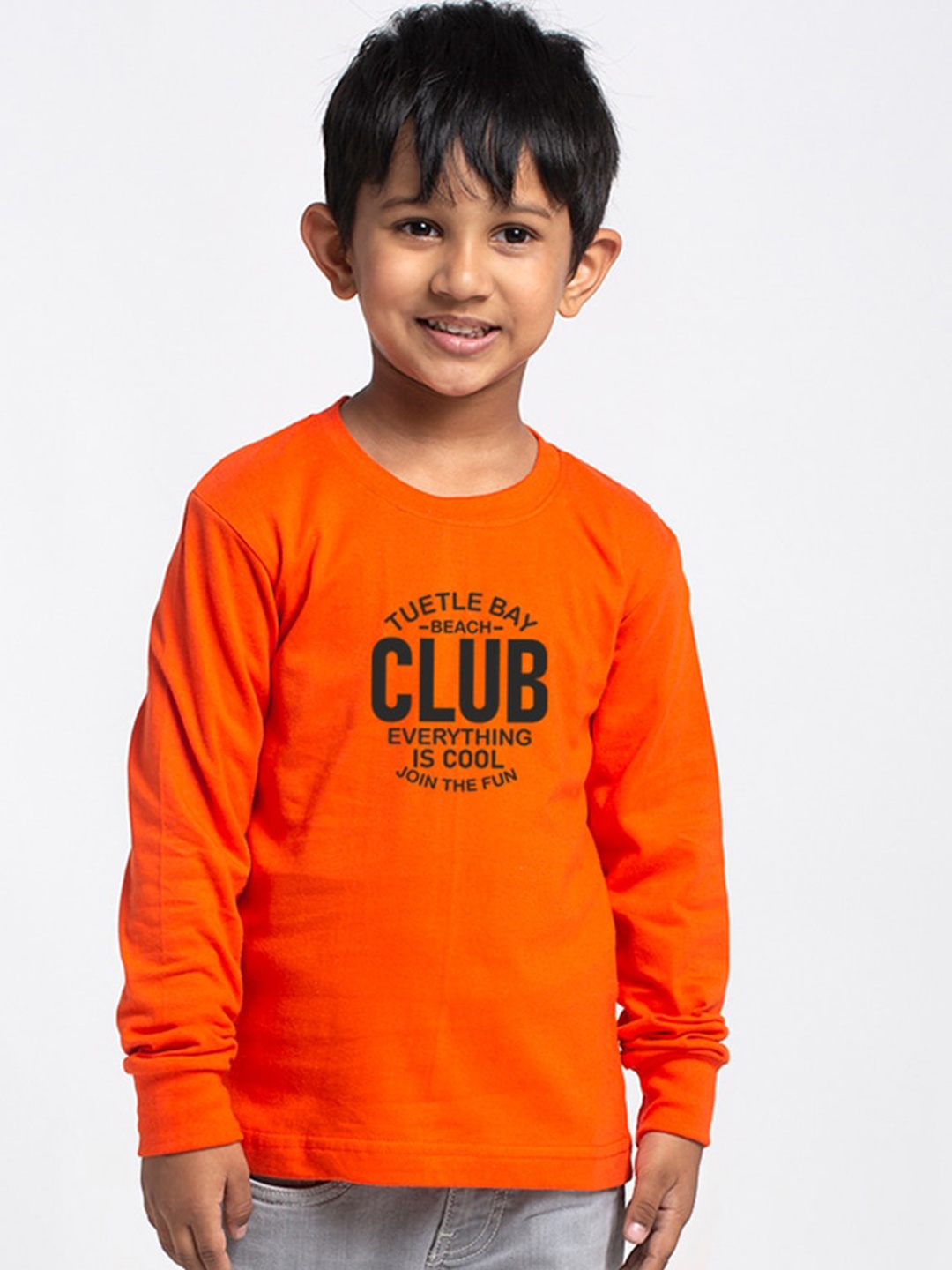Friskers Boys Orange Typography Printed Applique Slim Fit T-shirt