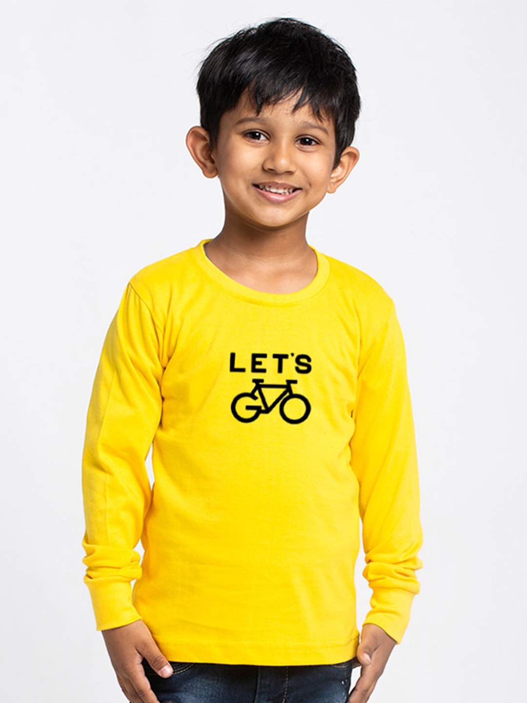 Friskers Boys Yellow Typography Printed Raw Edge Slim Fit T-shirt
