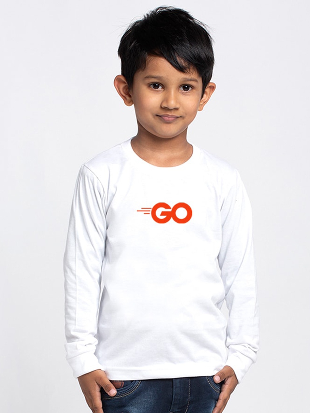 

Friskers Boys White Printed High Neck Applique Slim Fit T-shirt