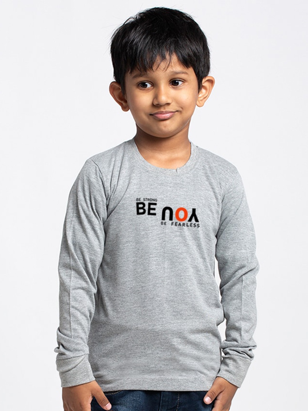 Friskers Boys Grey Typography Applique Slim Fit T-shirt