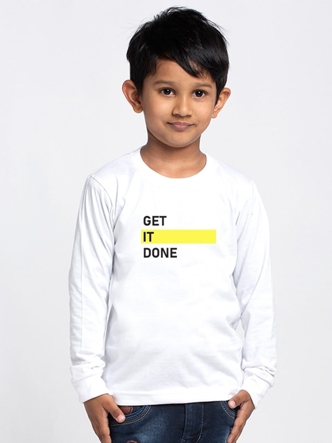 

Friskers Boys White Typography Printed High Neck Slim Fit T-shirt