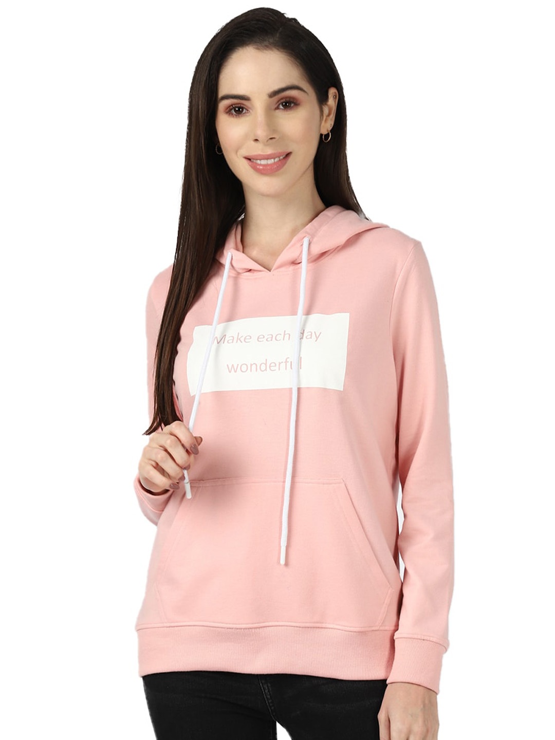

UrbanMark Women Pink Printed Hooded Sweatshirt
