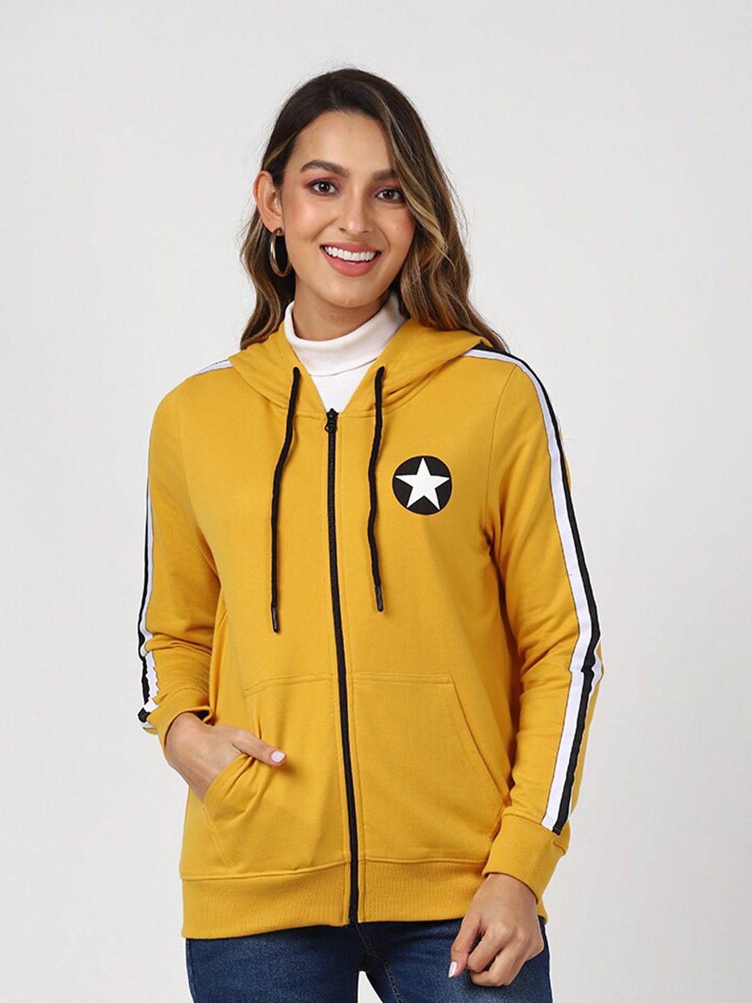 

UrbanMark Women Mustard Hooded Sweatshirt