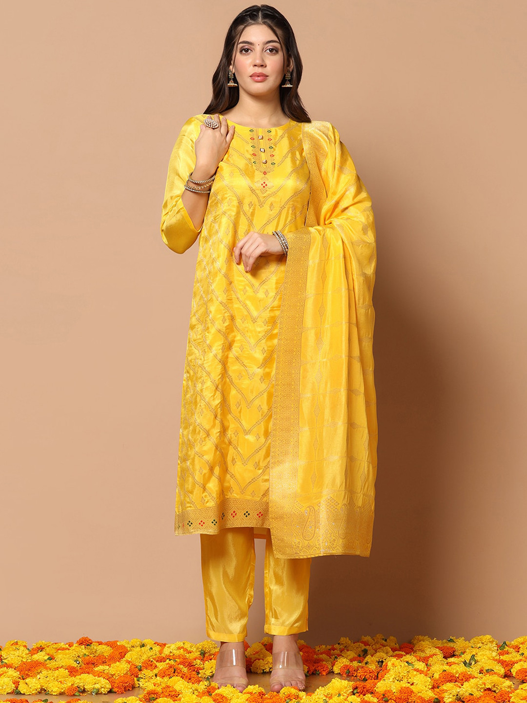

FASHION DREAM Regular Kurta with Trousers & With Dupatta, Yellow