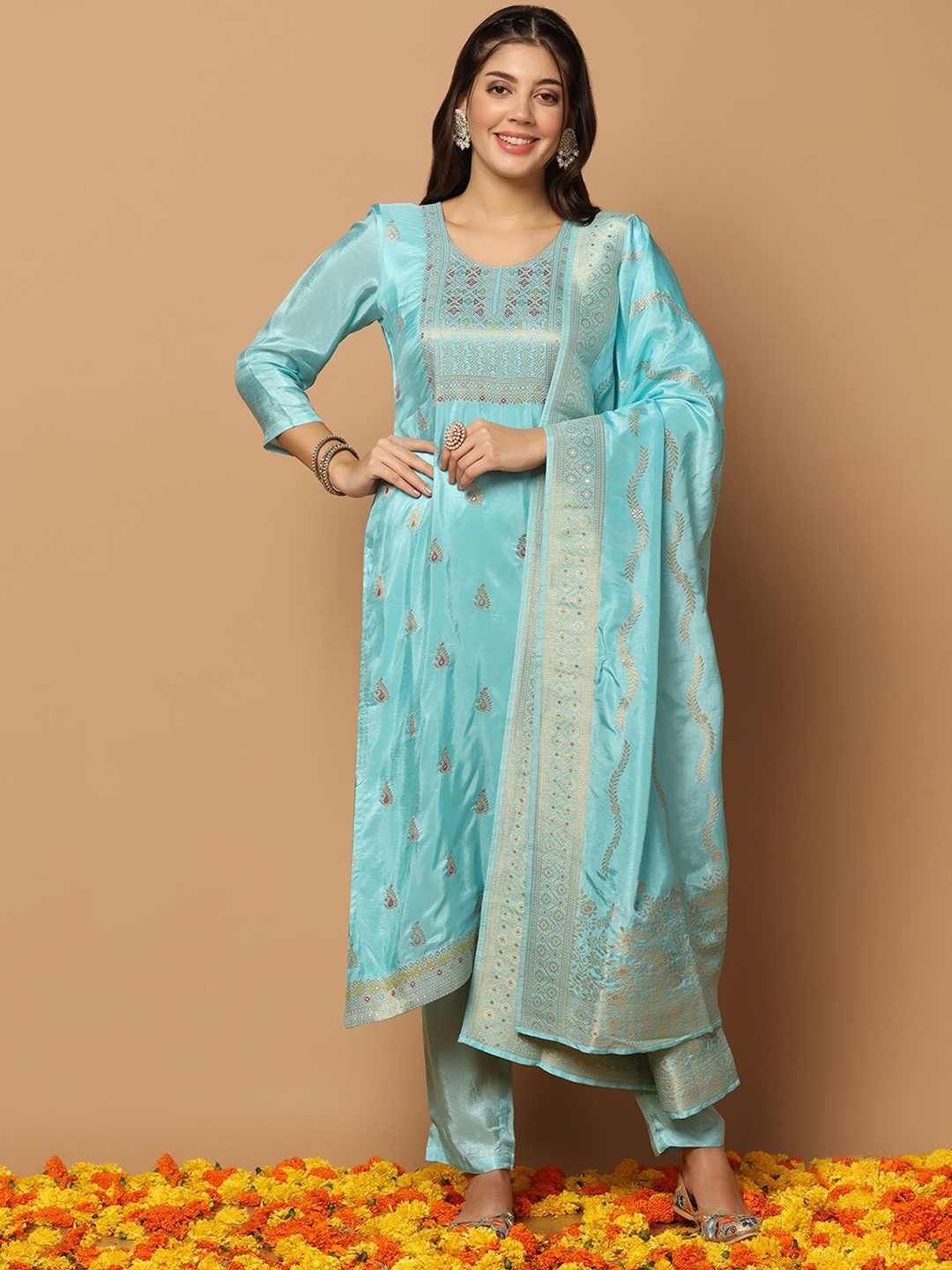 

FASHION DREAM Regular Kurta with Trousers & With Dupatta, Blue