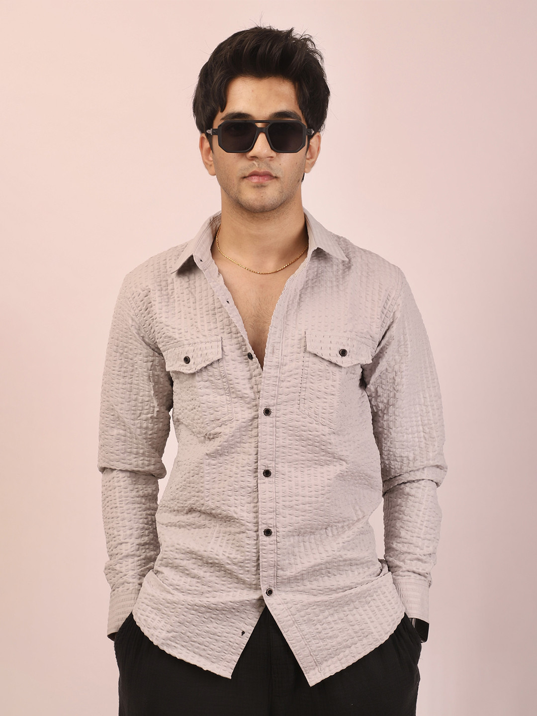 

DEZANO Men Grey Semi Sheer Striped Casual Shirt