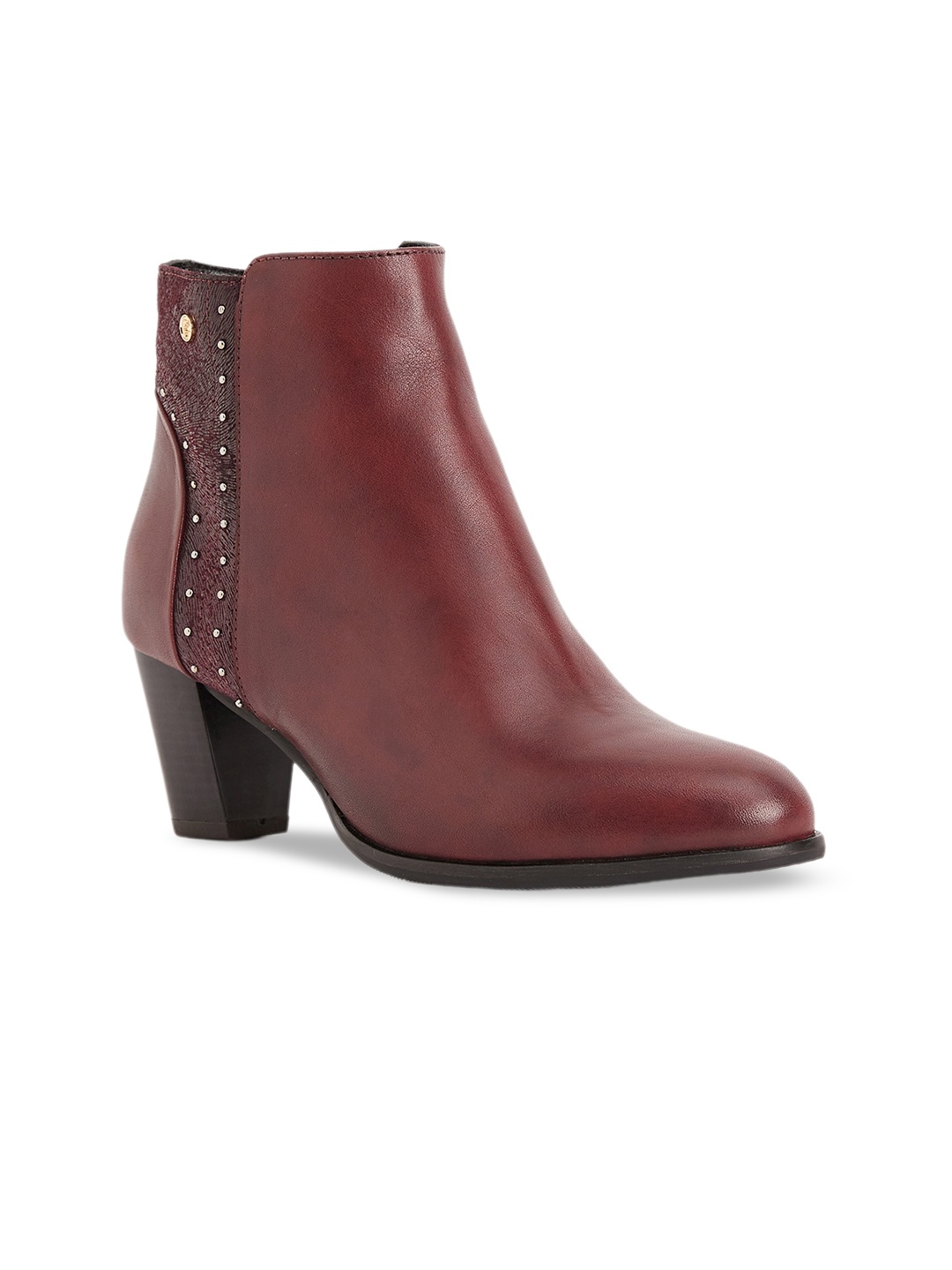 

Peach Flores Women Tessa Leather Block-Heeled Zip-Up Ankle Boots, Burgundy