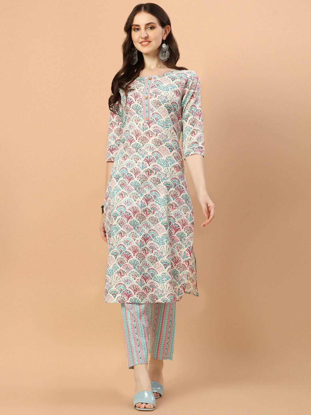 

KALINI Floral Printed Kurta With Trousers, Blue