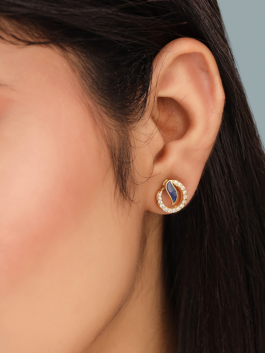 

Kicky And Perky 925 Sterling Silver Moissanite & Blue Talphe Studded Stud Earrings, Gold
