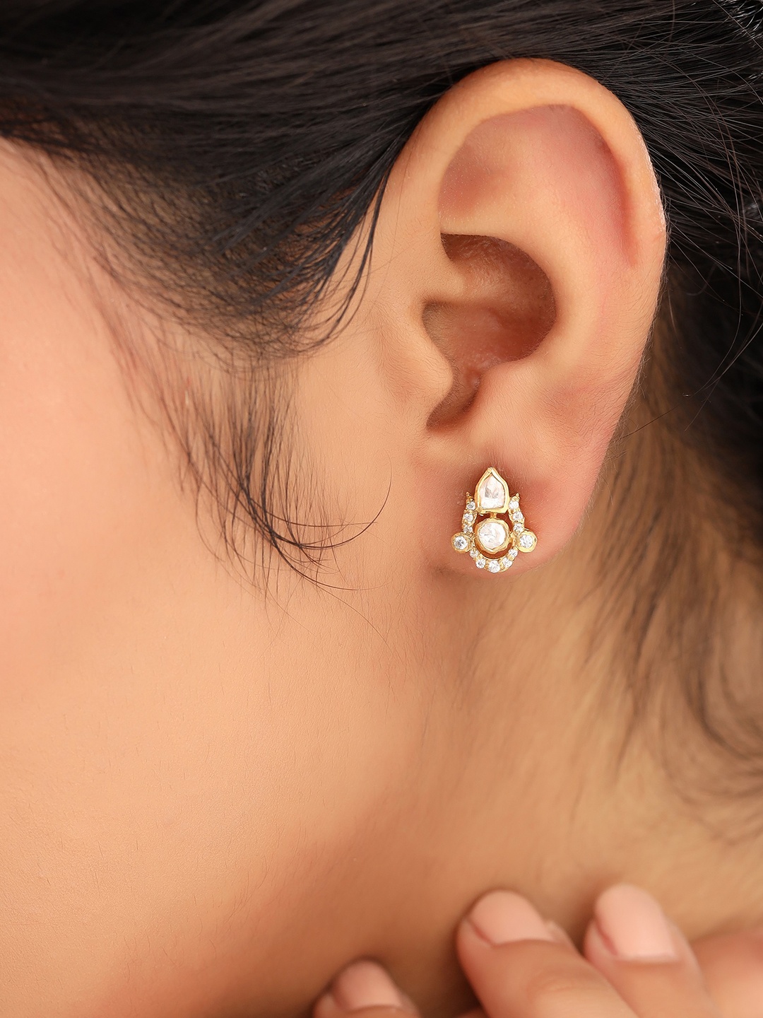 

Kicky And Perky 925 Sterling Silver Moissanite Studded Earring, Gold