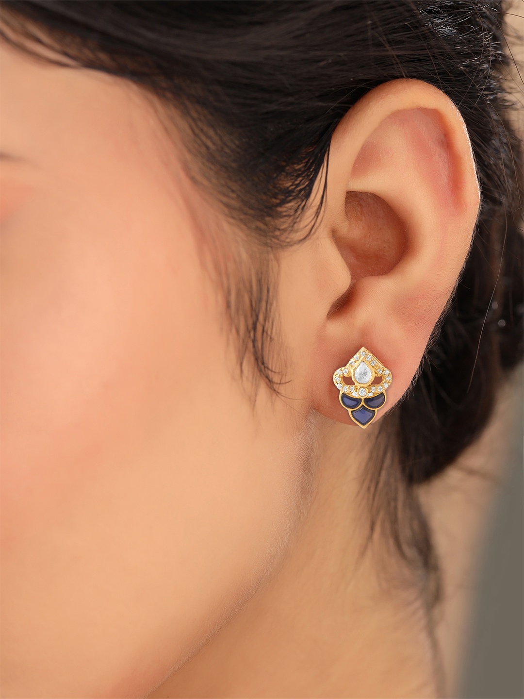 

925 Sterling Silver Moissanite Studded Studs Earring For Women, Gold
