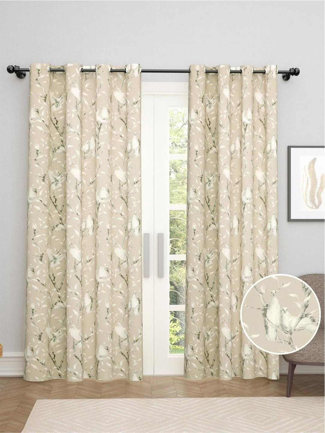 

haus & kinder Beige & Green Set of 2 Floral Room Darkening Door Curtain