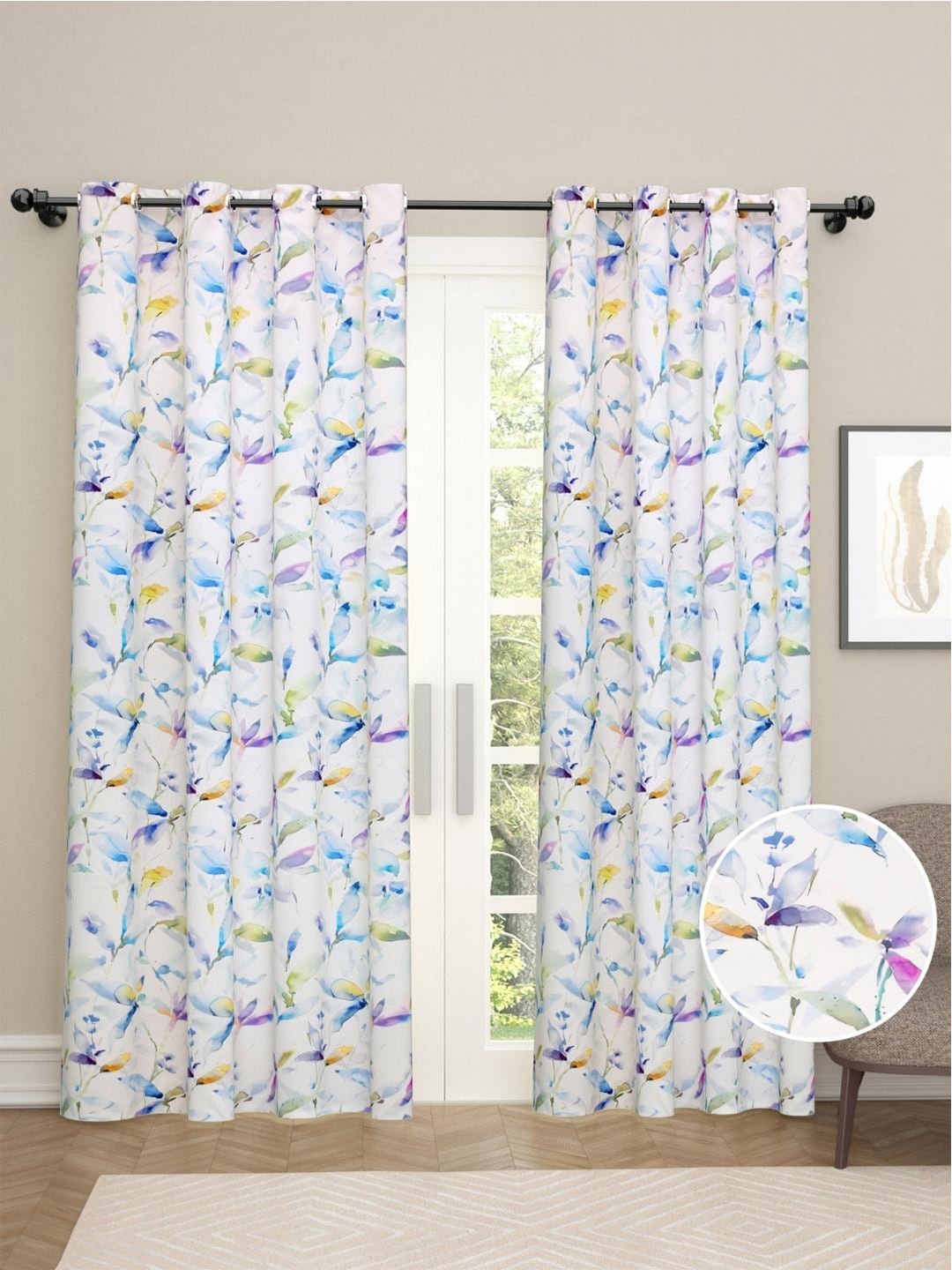 

haus & kinder Purple & Transparent Set of 2 Room Darkening Long Door Curtain