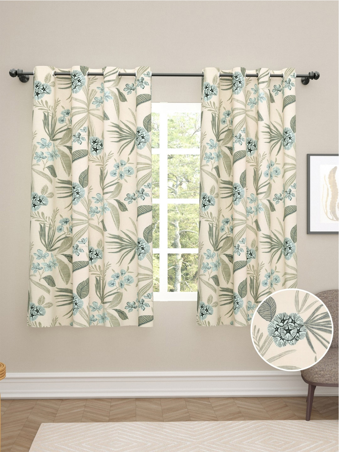 

haus & kinder Blue & Off White Set of 2 Room Darkening Window Curtain