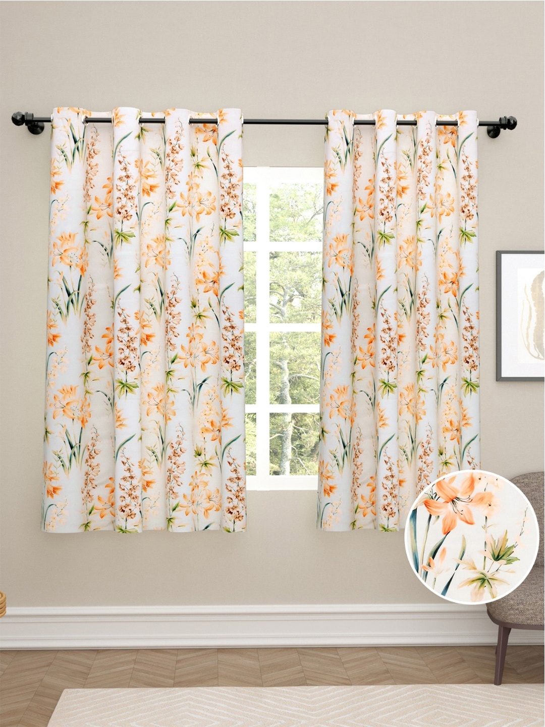 

haus & kinder Orange & Green Set of 2 Floral Room Darkening Window