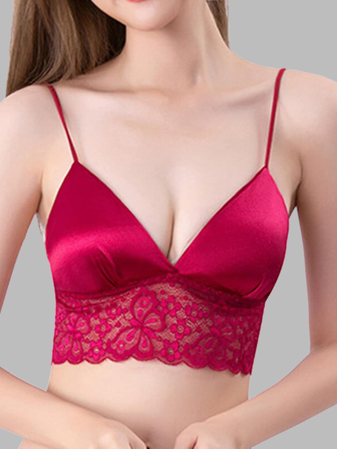 

Krelin Self Design Lightly Padded Silk Thongs Lingerie Set, Pink