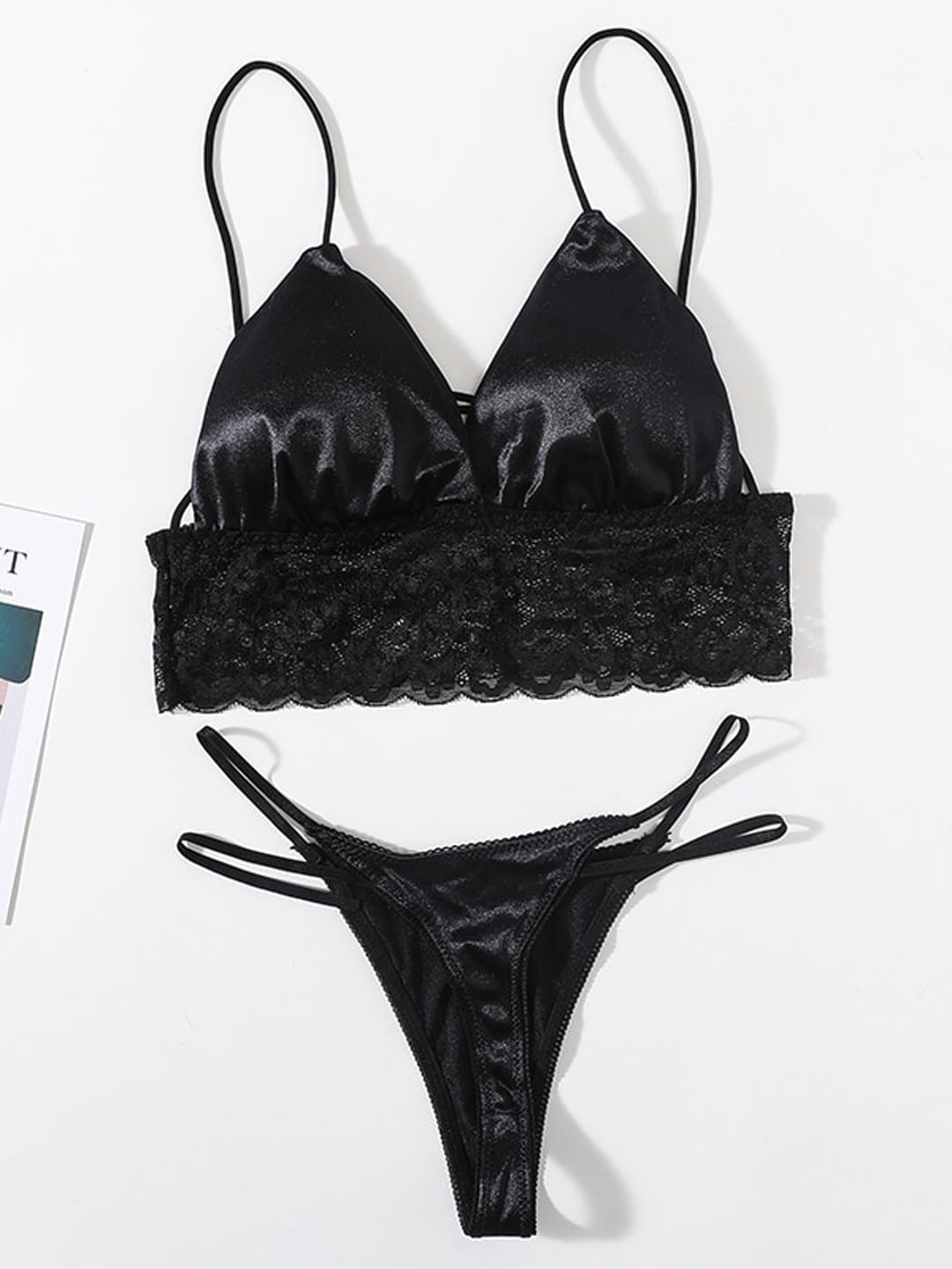 

Krelin Self-Design Silk Lightly Padded Lingerie Set, Black
