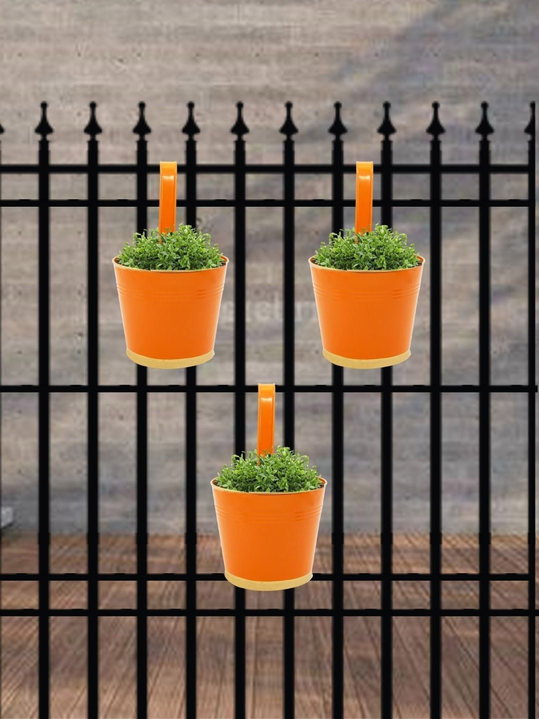 

ecofynd 3 Pcs Orange Balcony Hanging Metal Planter