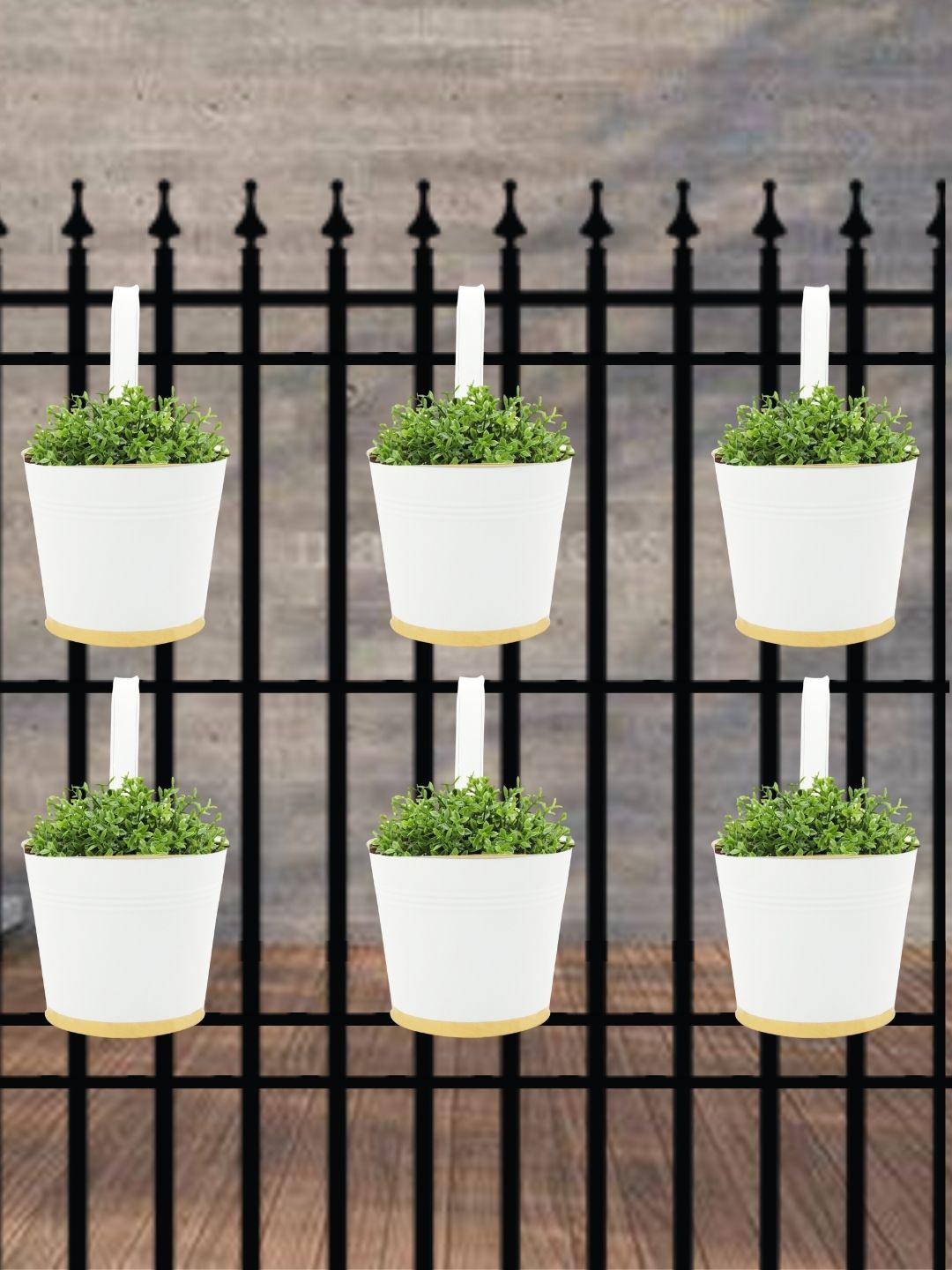 

ecofynd White 6 Pieces Balcony Hanging Metal Planter