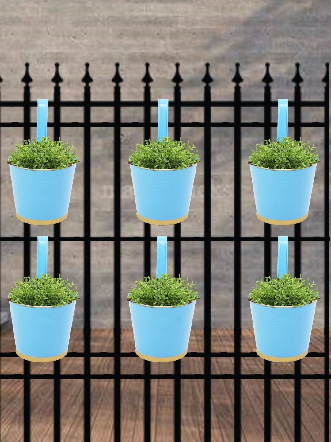 

ecofynd Blue 6 Pieces Balcony Hanging Metal Planter