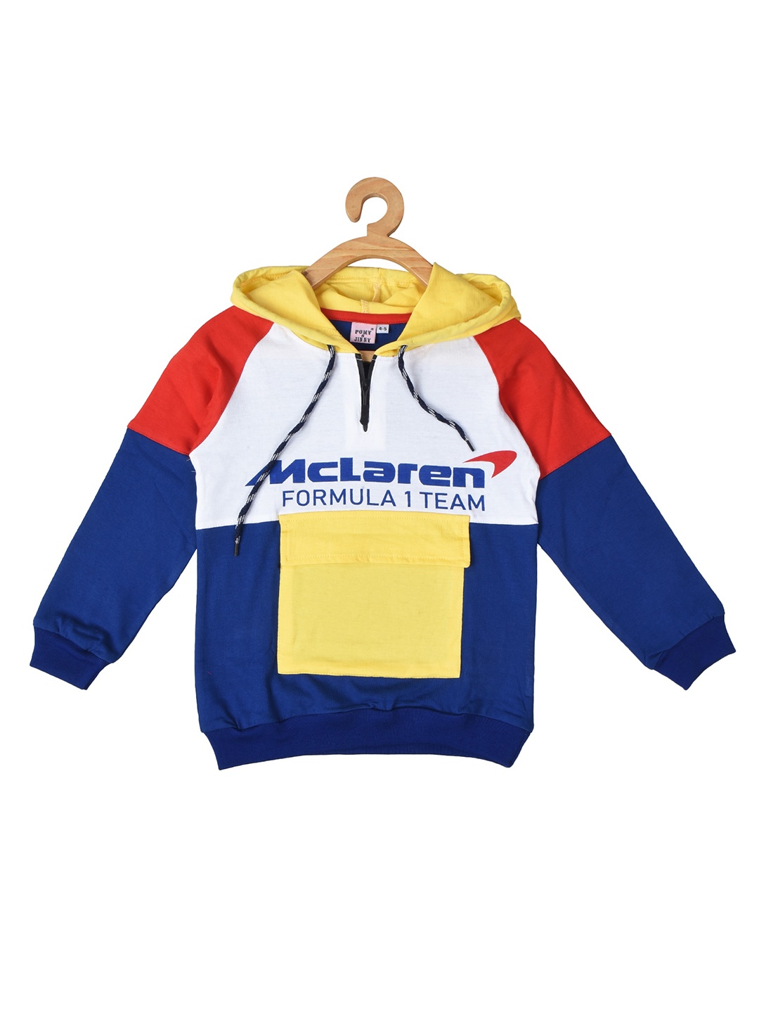 

POMY & JINNY Boys Colourblocked Hooded Cotton Pullover, Blue