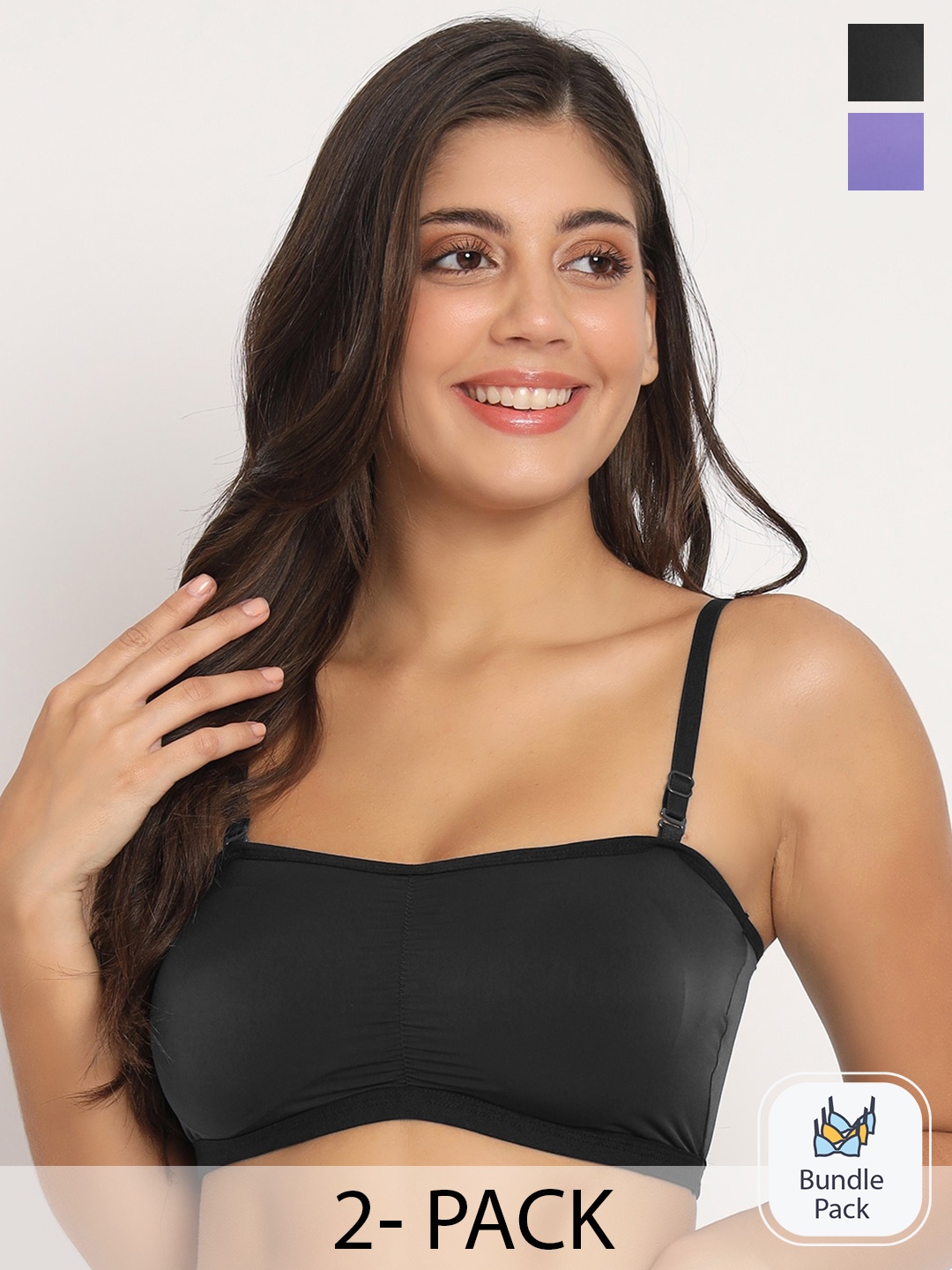 

Docare Pack Of 2 Full Coverage Lightly Padded Tube Bra All Day Comfort T Shirt Bras, Black