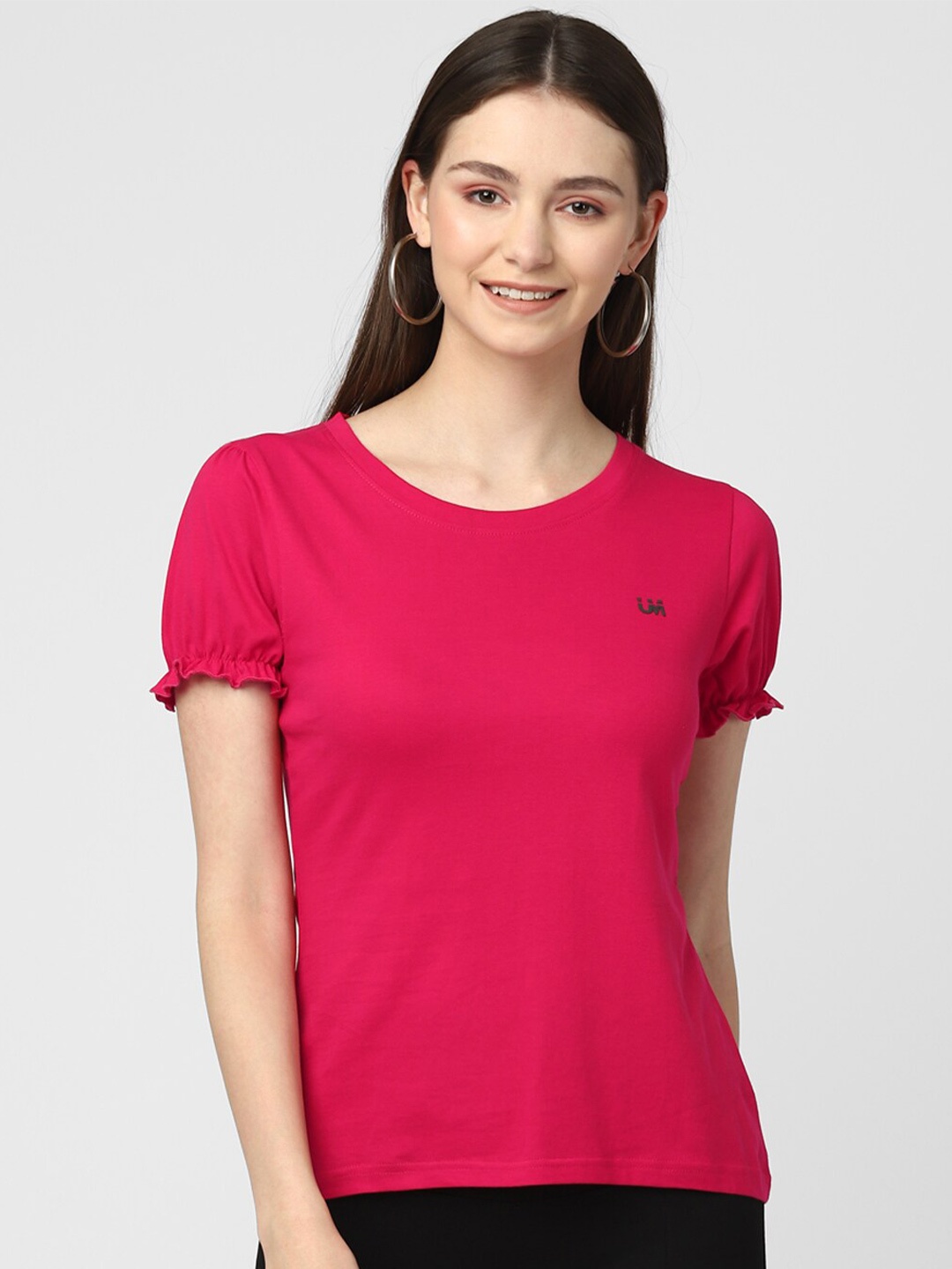 

UrbanMark Round Neck Slim Fit Pure Cotton T-Shirt, Fuchsia